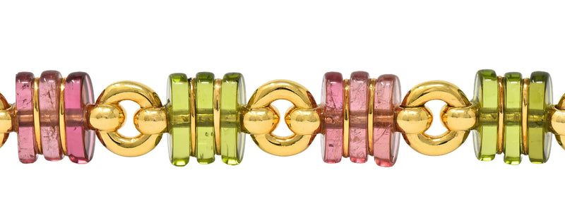 Bulgari 1990s Tourmaline 18 Karat Yellow Gold Vintage Link Bracelet