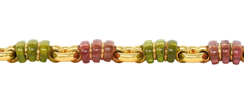 Bulgari 1990s Tourmaline 18 Karat Yellow Gold Vintage Link Bracelet