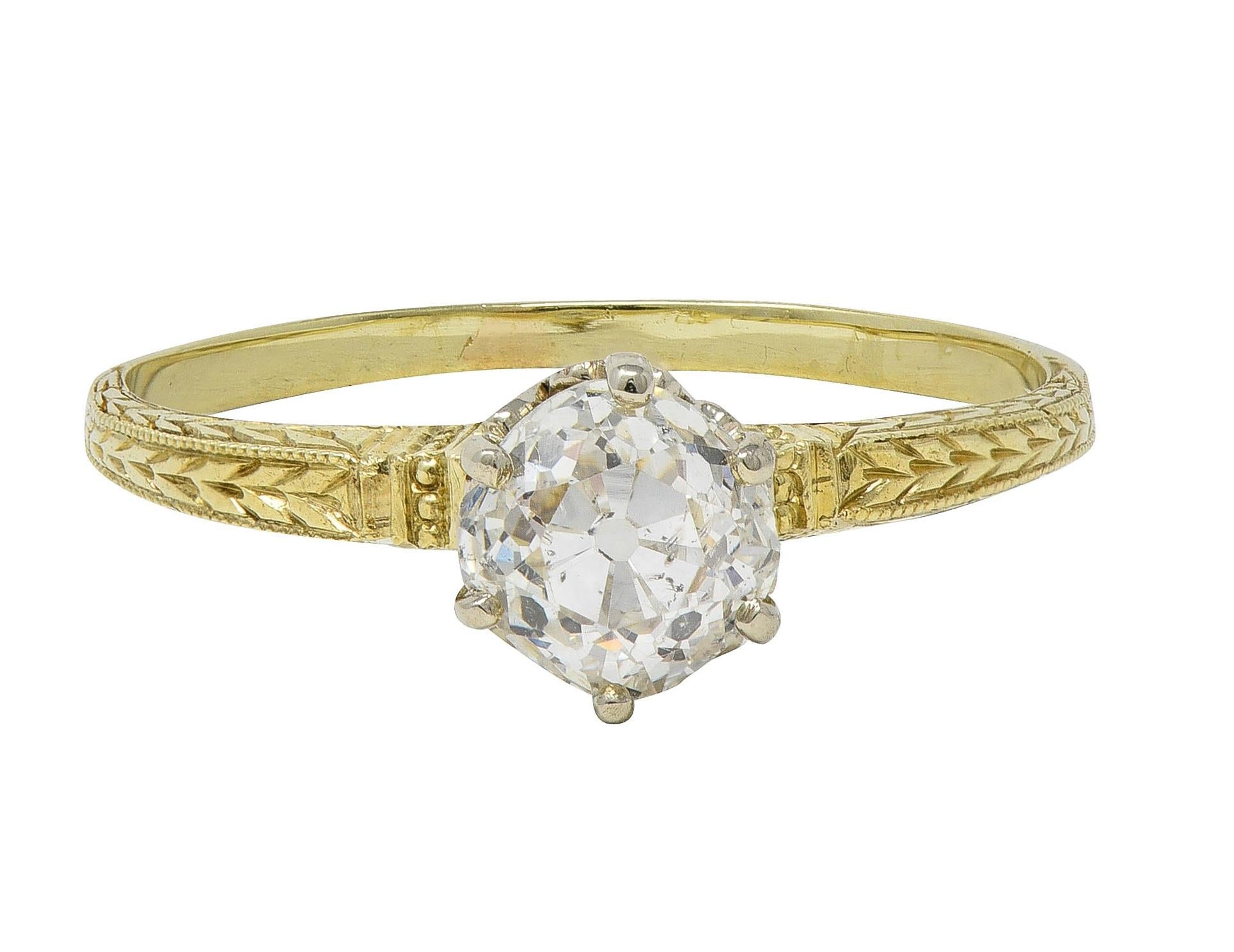 Victorian Old Mine Diamond 14 Karat Yellow Gold Antique Engagement Ring