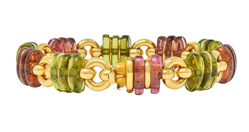 Bulgari 1990s Tourmaline 18 Karat Yellow Gold Vintage Link Bracelet