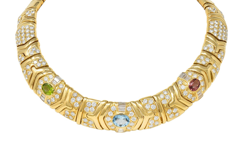 Bulgari 29.45 CTW Diamond Multi-Gem 18K Gold Vintage Parentesi Collar Necklace