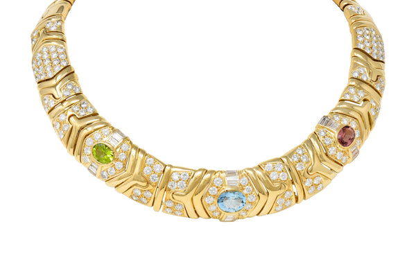 Bulgari 29.45 CTW Diamond Multi-Gem 18K Gold Vintage Parentesi Collar Necklace