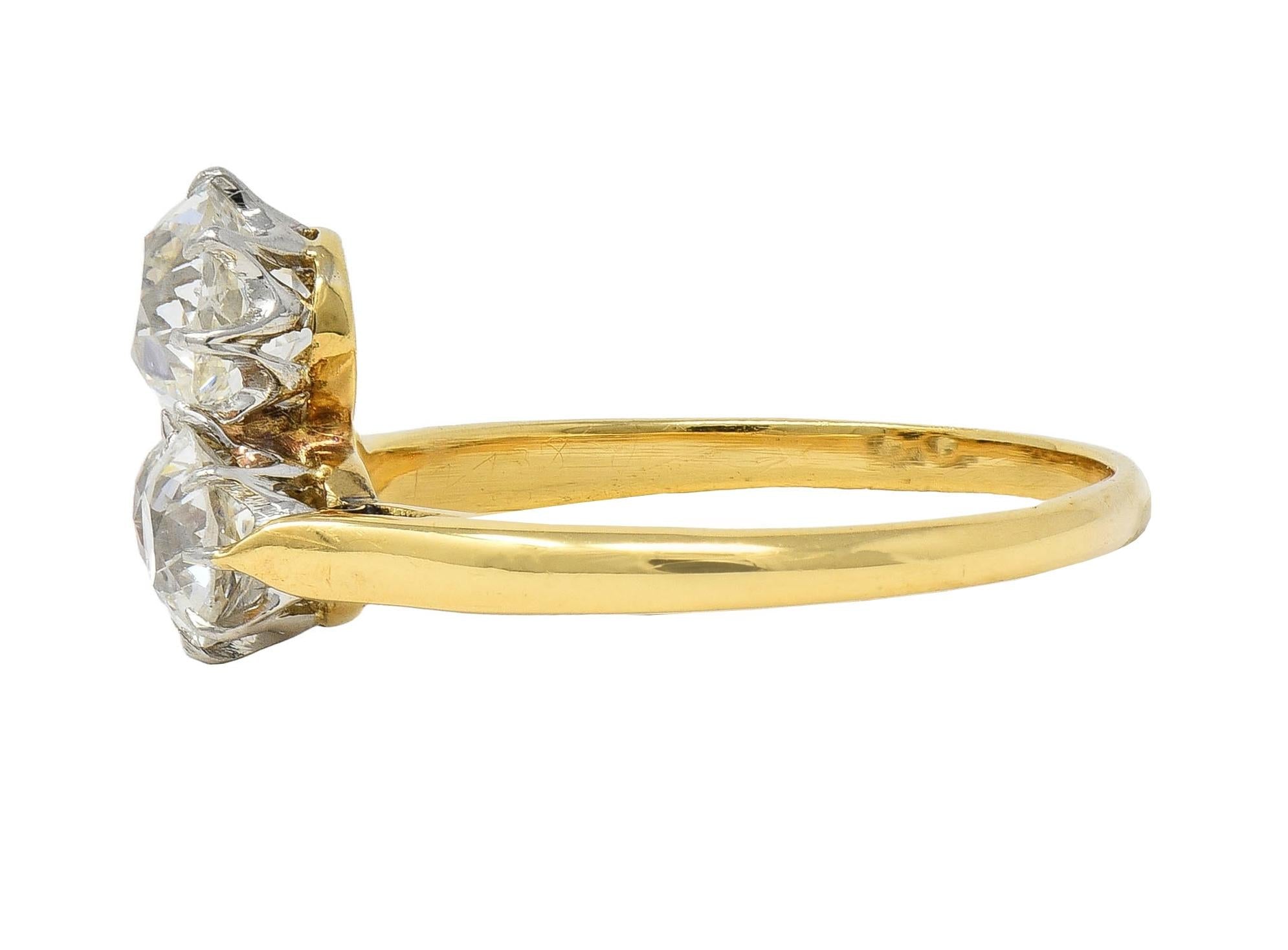 Edwardian 2.55 CTW Mine Diamond Platinum 18 Karat Gold Antique Three Stone Ring