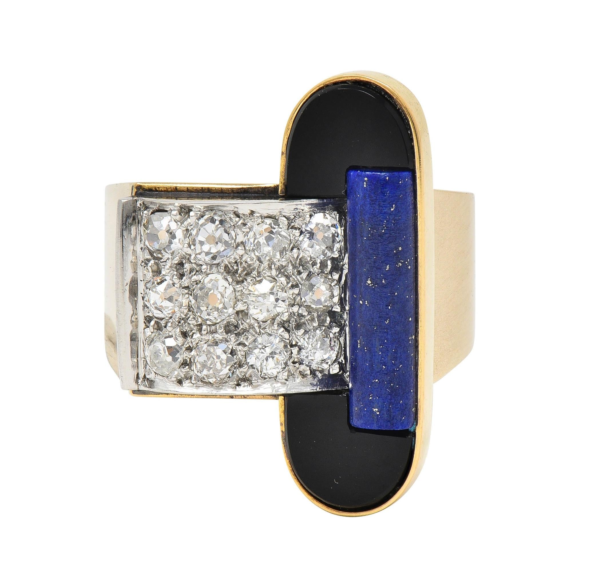 Raymond Templier Art Deco French Diamond Platinum 18K Gold Vintage Ring