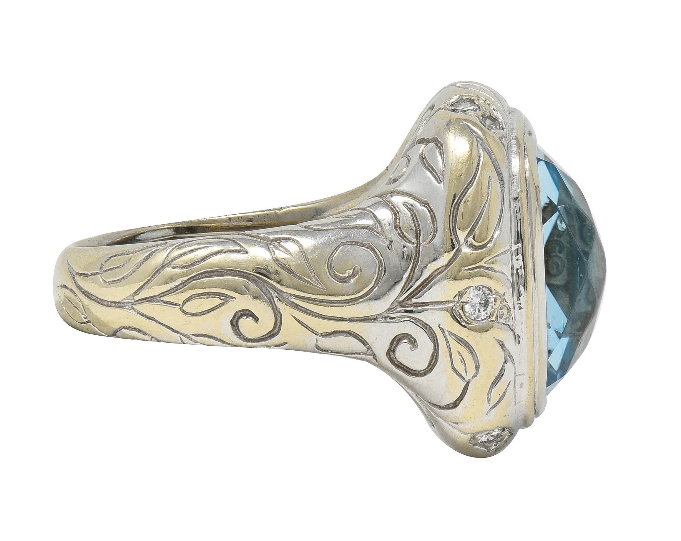 SeidenGang 2000's 11.40 CTW Aquamarine Diamond 14 Karat White Gold Foliate Ring