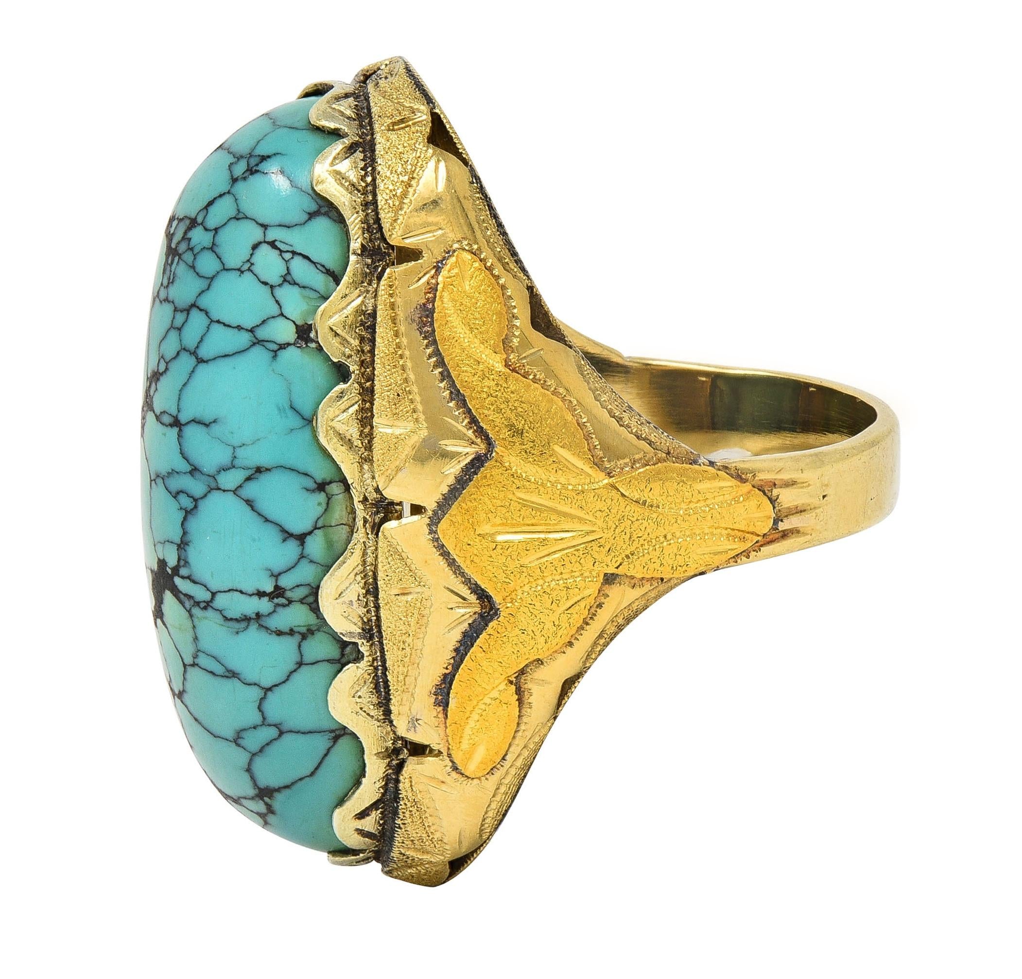 Retro Turquoise Cabochon 14 Karat Yellow Gold Vintage Statement Ring