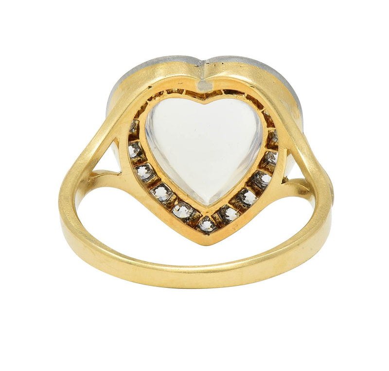 Edwardian Diamond Moonstone Platinum 14K Gold Antique Heart Halo Ring