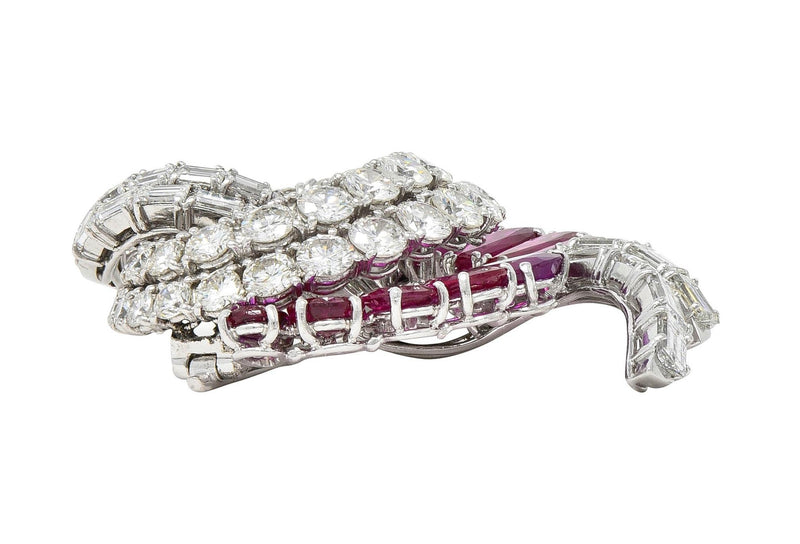 Van Cleef & Arpels 14.00 CTW Ruby Diamond Platinum Mid Century Ribbon Brooch