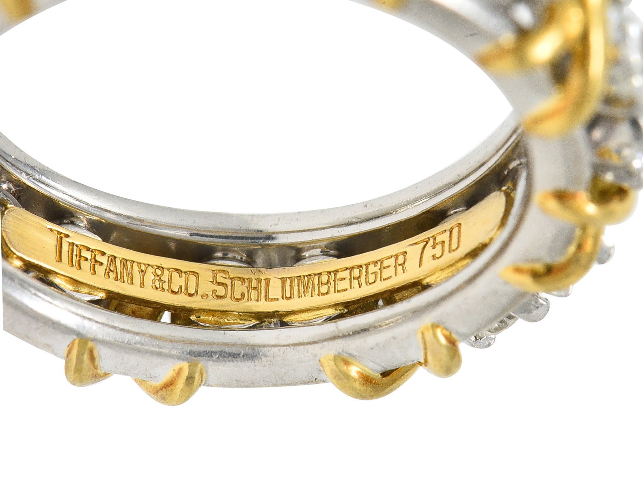 Jean Schlumberger Sixteen Stone Tiffany & Co. Diamond Platinum 18 Karat Gold X Band Ring Wilson's Estate Jewelry