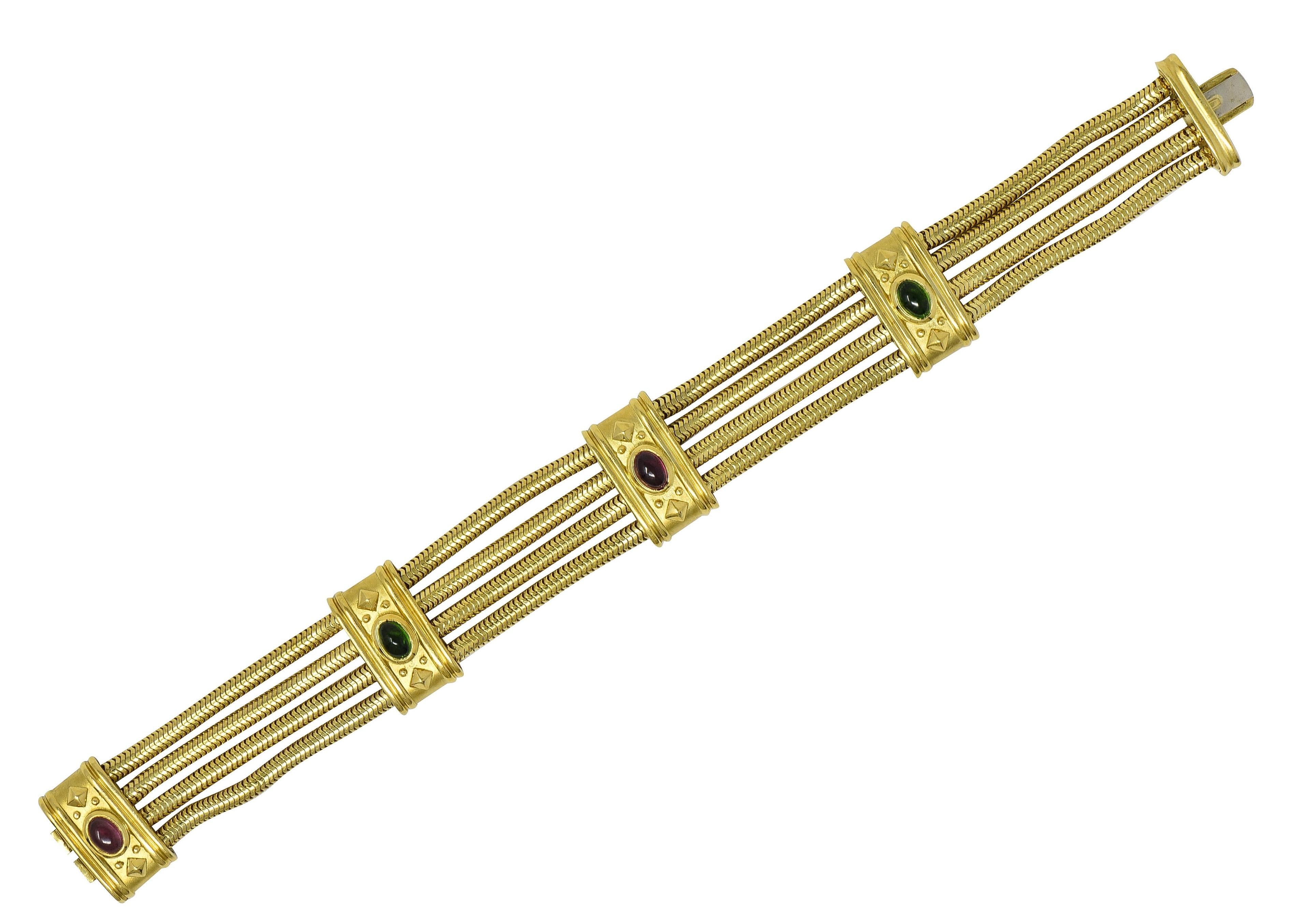 SeidenGang 1990's Tourmaline 18 Karat Yellow Gold Multi-Strand Vintage Bracelet