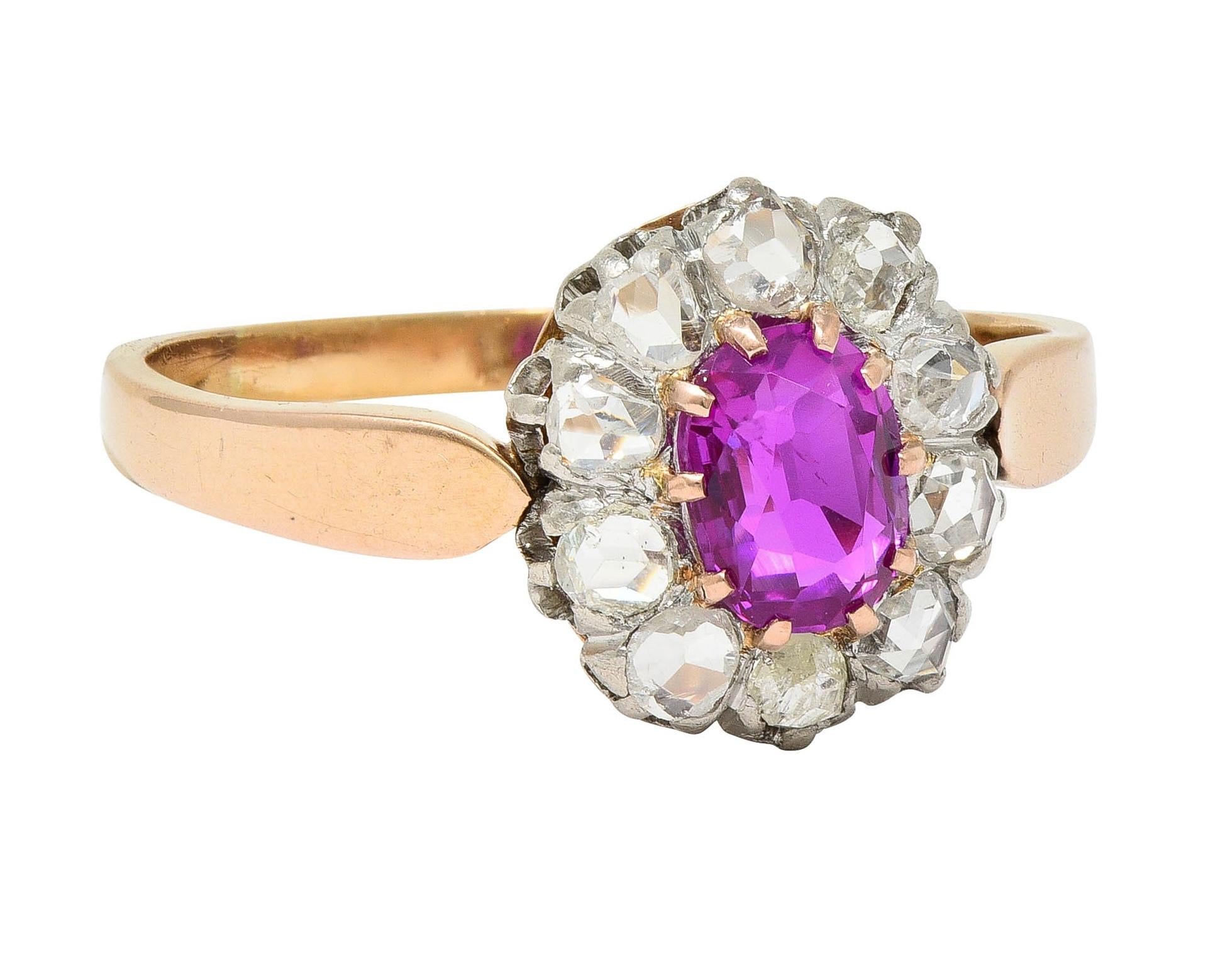 Edwardian No Heat Burma Pink Sapphire Diamond Platinum 14K Gold Antique Ring