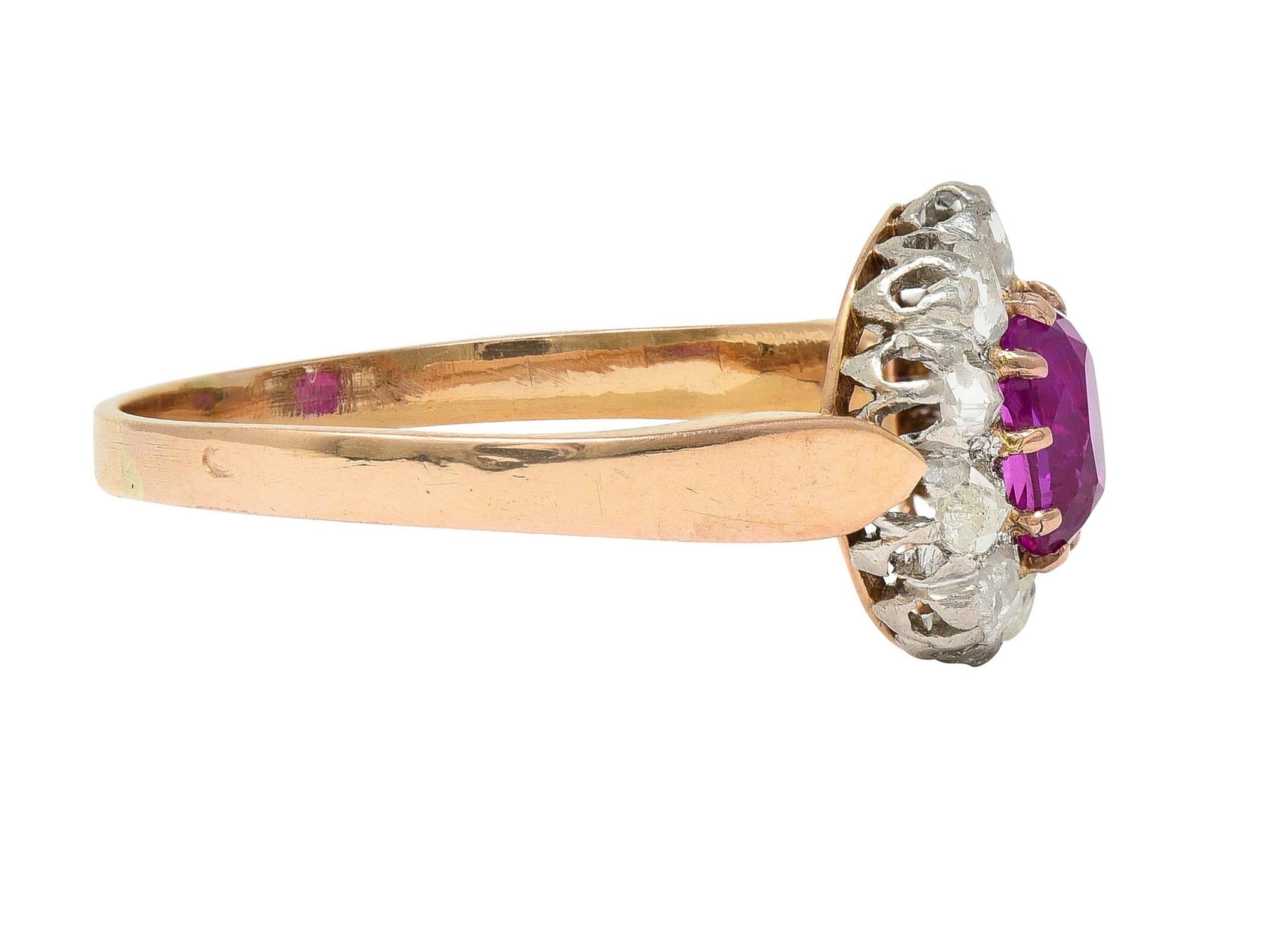 Edwardian No Heat Burma Pink Sapphire Diamond Platinum 14K Gold Antique Ring