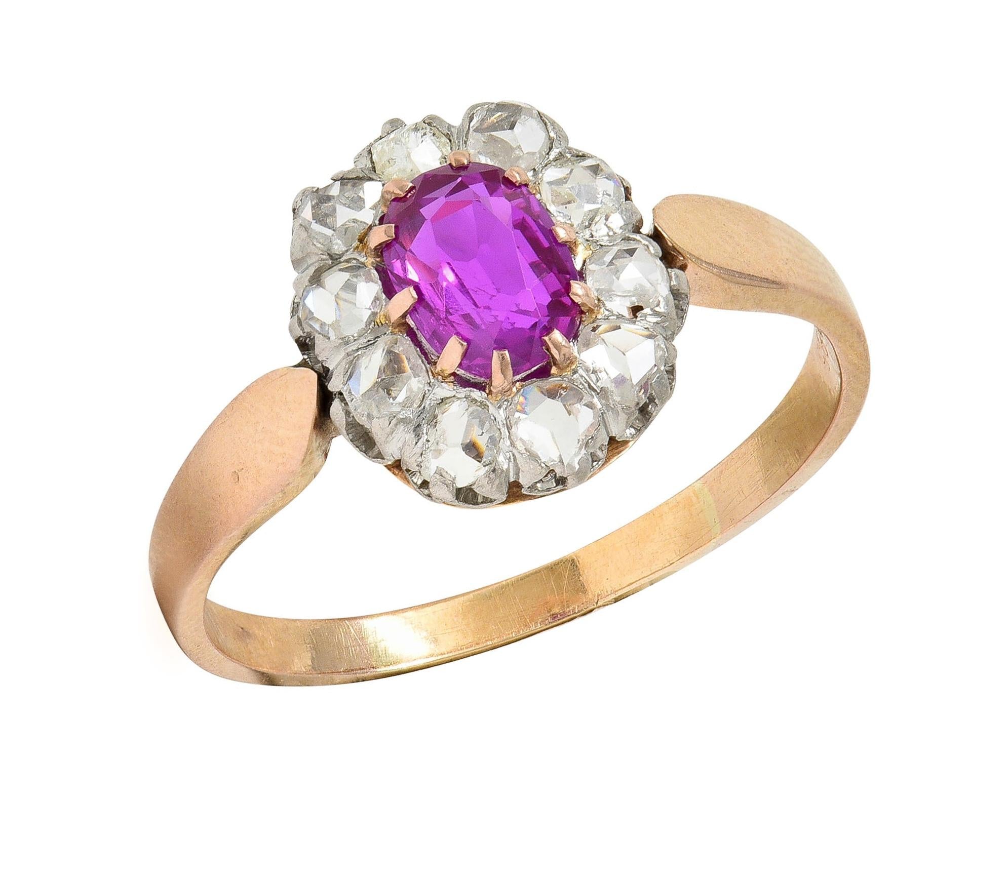 Edwardian No Heat Burma Pink Sapphire Diamond Platinum 14K Gold Antique Ring