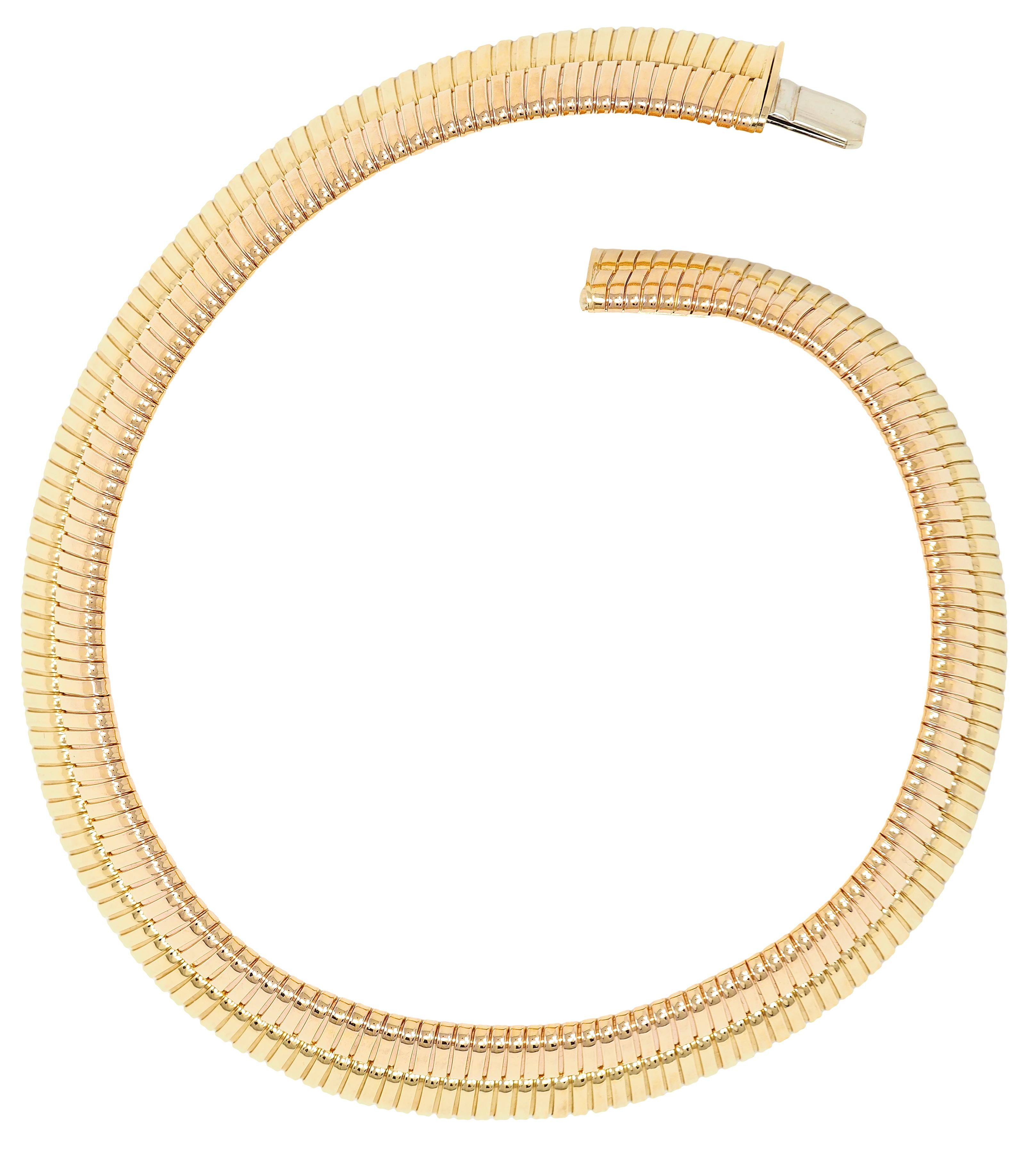 Cartier 1980s 18 Karat Two-Tone Rose Yellow Gold Vintage Tubogas Collar Necklace