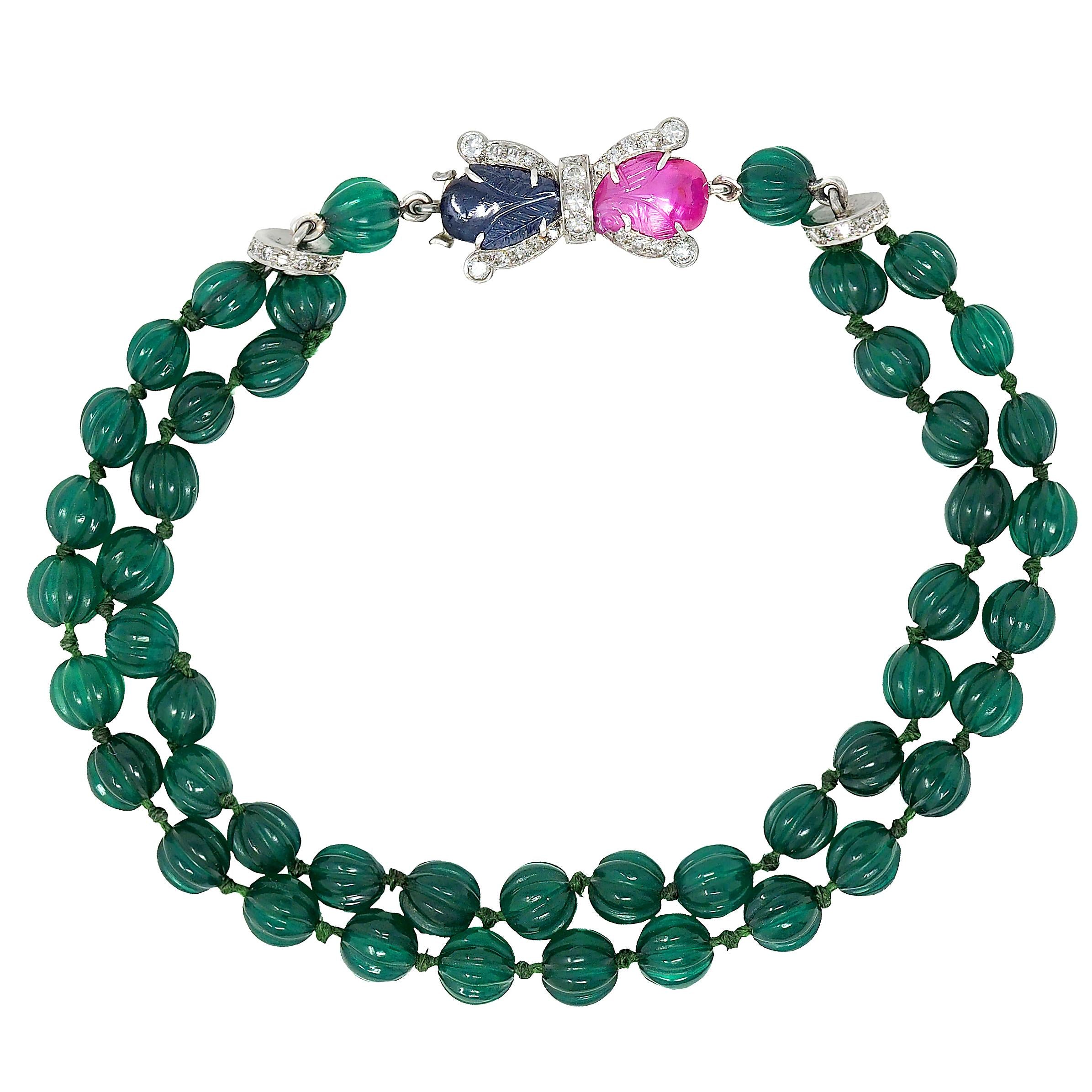 Art Deco Chrysoprase Multi-Gem Platinum Vintage Tutti-Frutti Beaded Bracelet