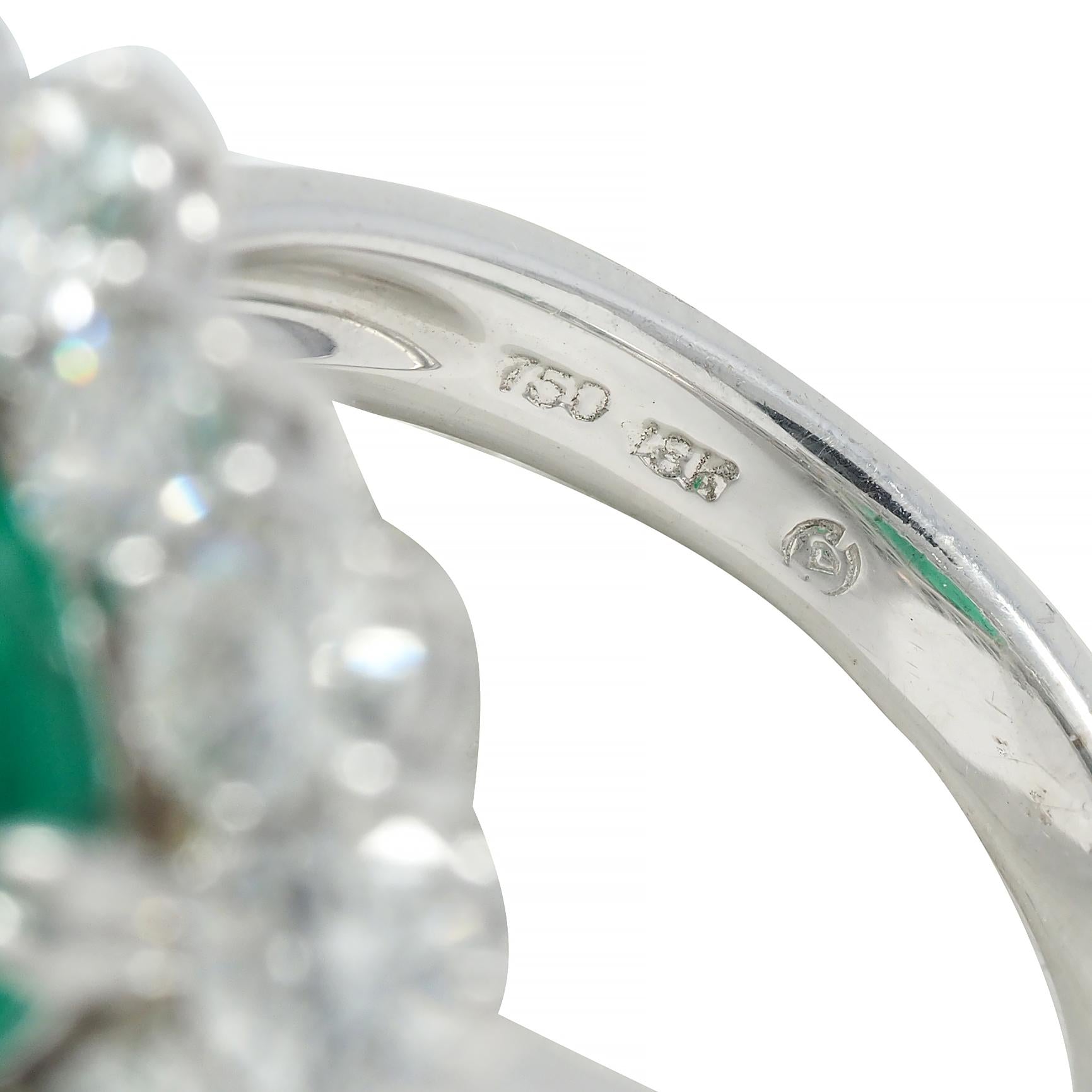 Contemporary 7.00 CTW Colombian Emerald Diamond 18 Karat Gold Heart Halo Ring