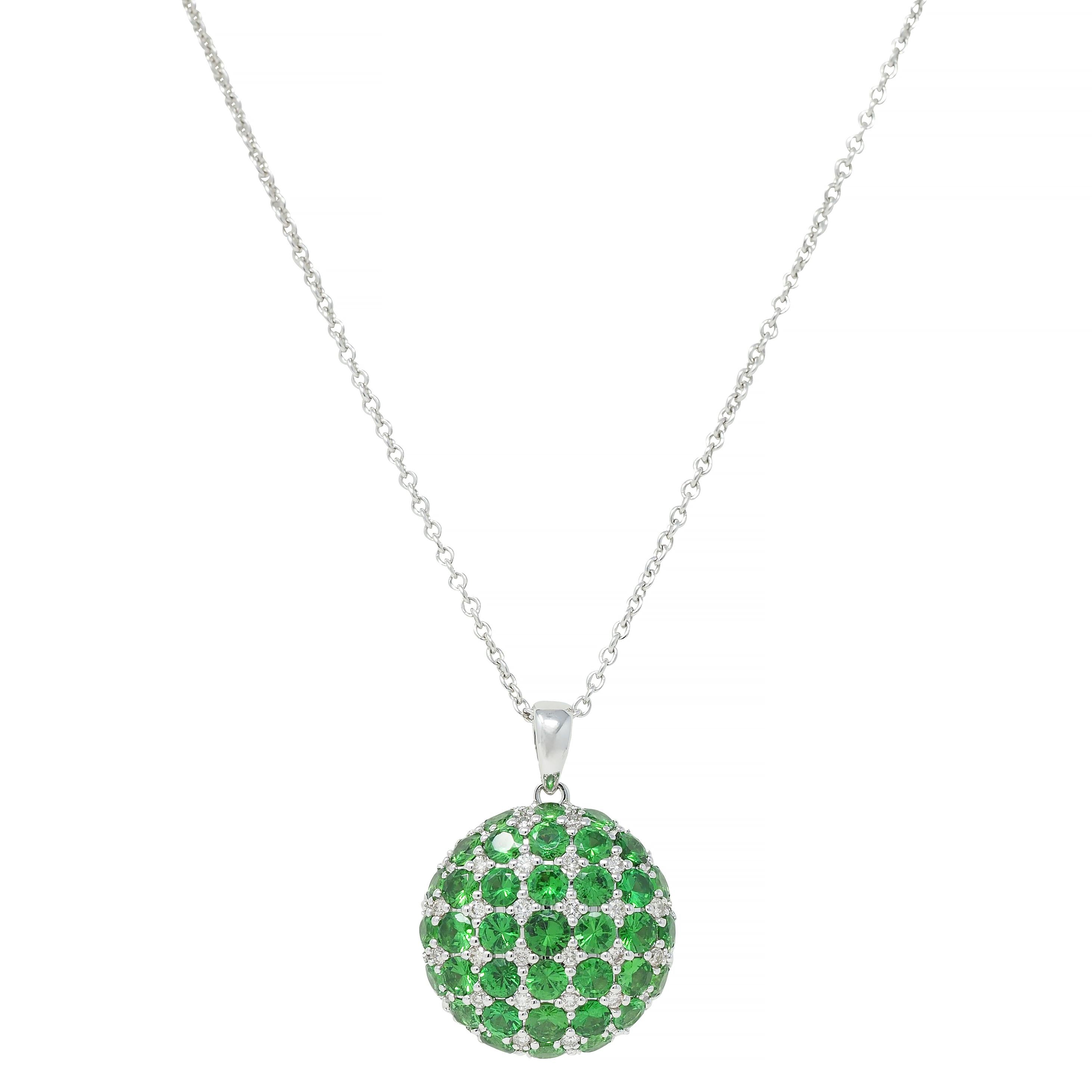 2.85 CTW Demantoid Garnet 18 Karat White Gold Circle Pendant Necklace