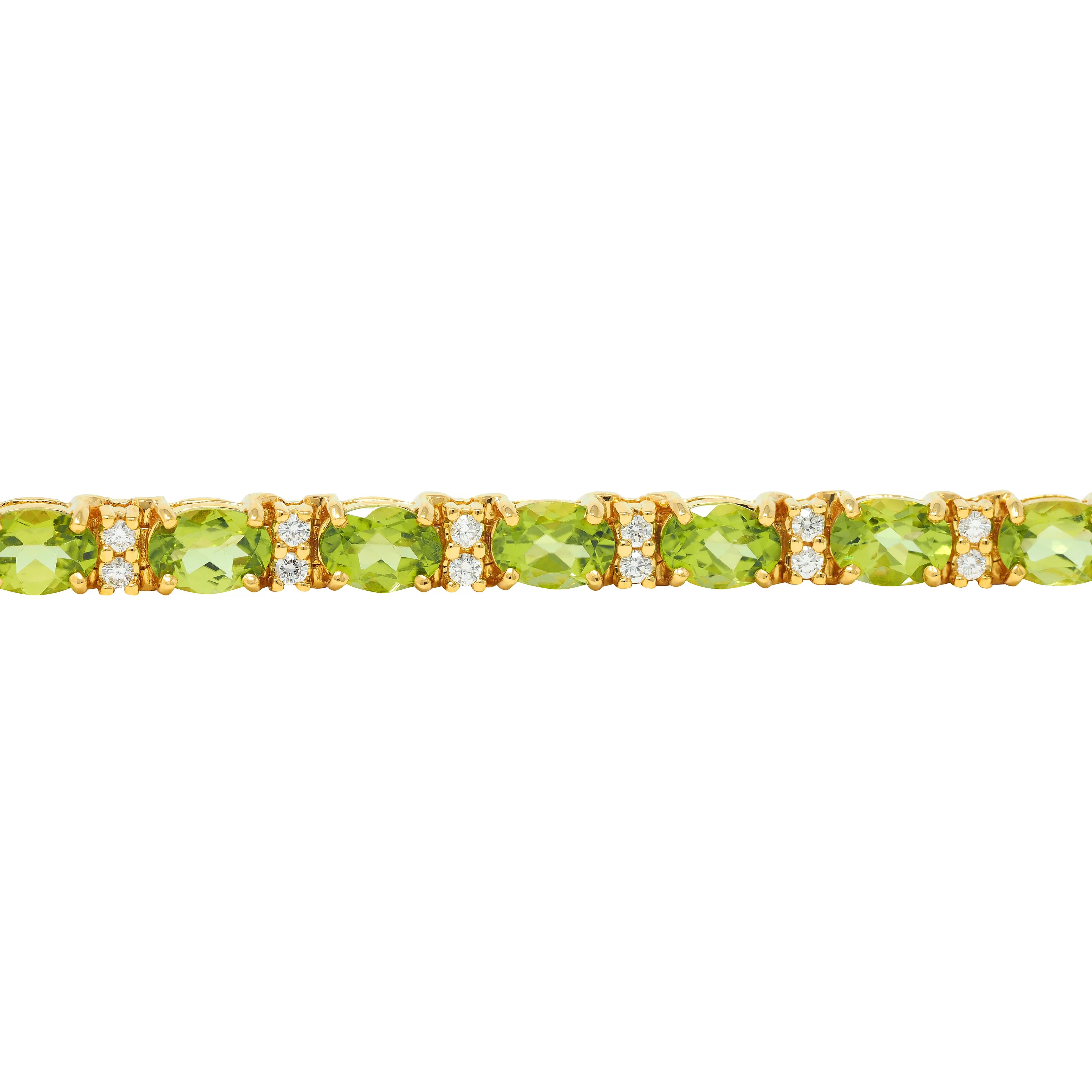 Vintage 20.14 CTW Oval Cut Peridot Diamond 18 Karat Yellow Gold Line Bracelet