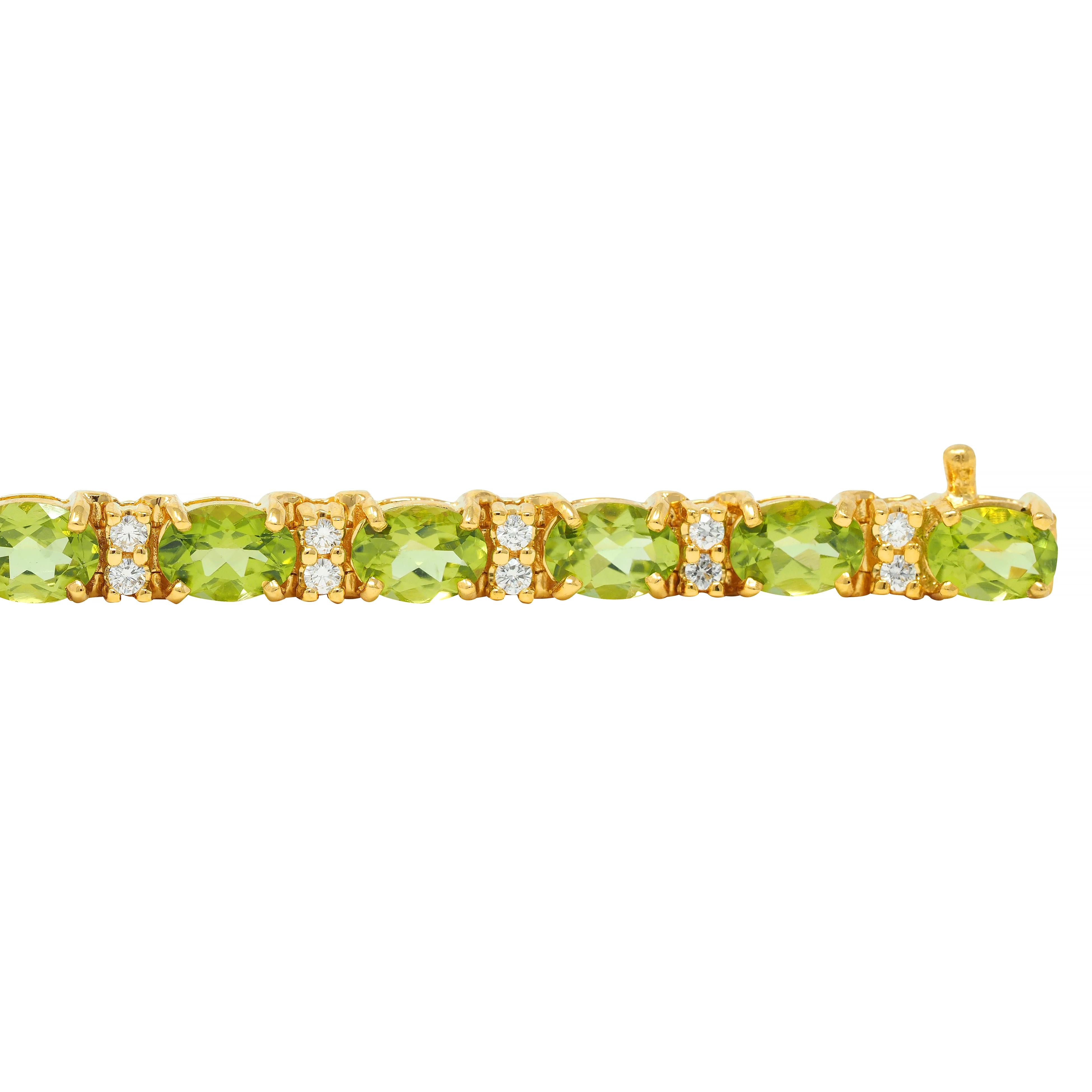 Vintage 20.14 CTW Oval Cut Peridot Diamond 18 Karat Yellow Gold Line Bracelet