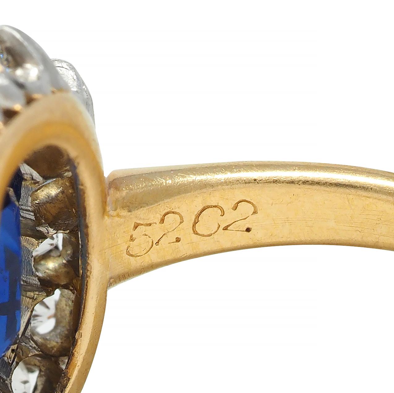 Edwardian 3.07 CTW No Heat Sapphire Diamond Platinum 18 Karat Gold Halo Ring