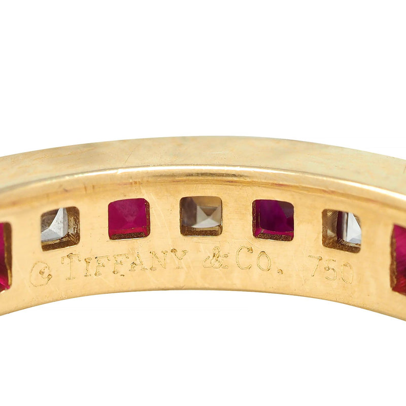 Tiffany & Co. 1.94 CTW Step Cut Diamond Ruby 18 Karat Yellow Gold Eternity Band