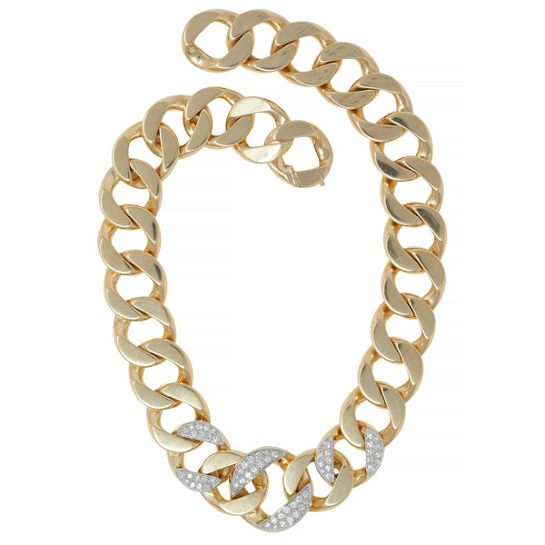 1960's 3.20 CTW Diamond Platinum 14K Yellow Gold Vintage Curb Link Necklace