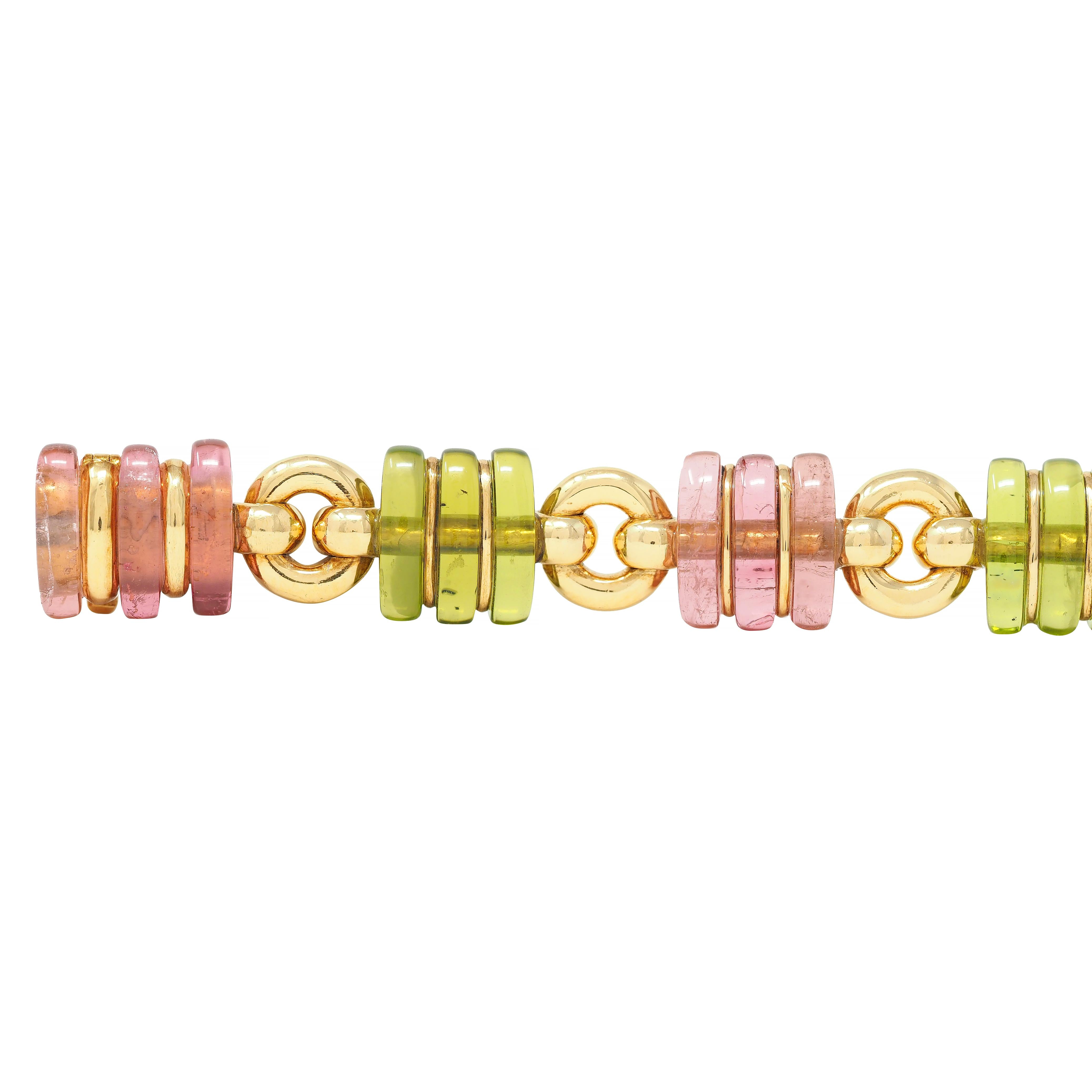 Bulgari 1990s Tourmaline 18 Karat Yellow Gold Vintage Link Bracelet