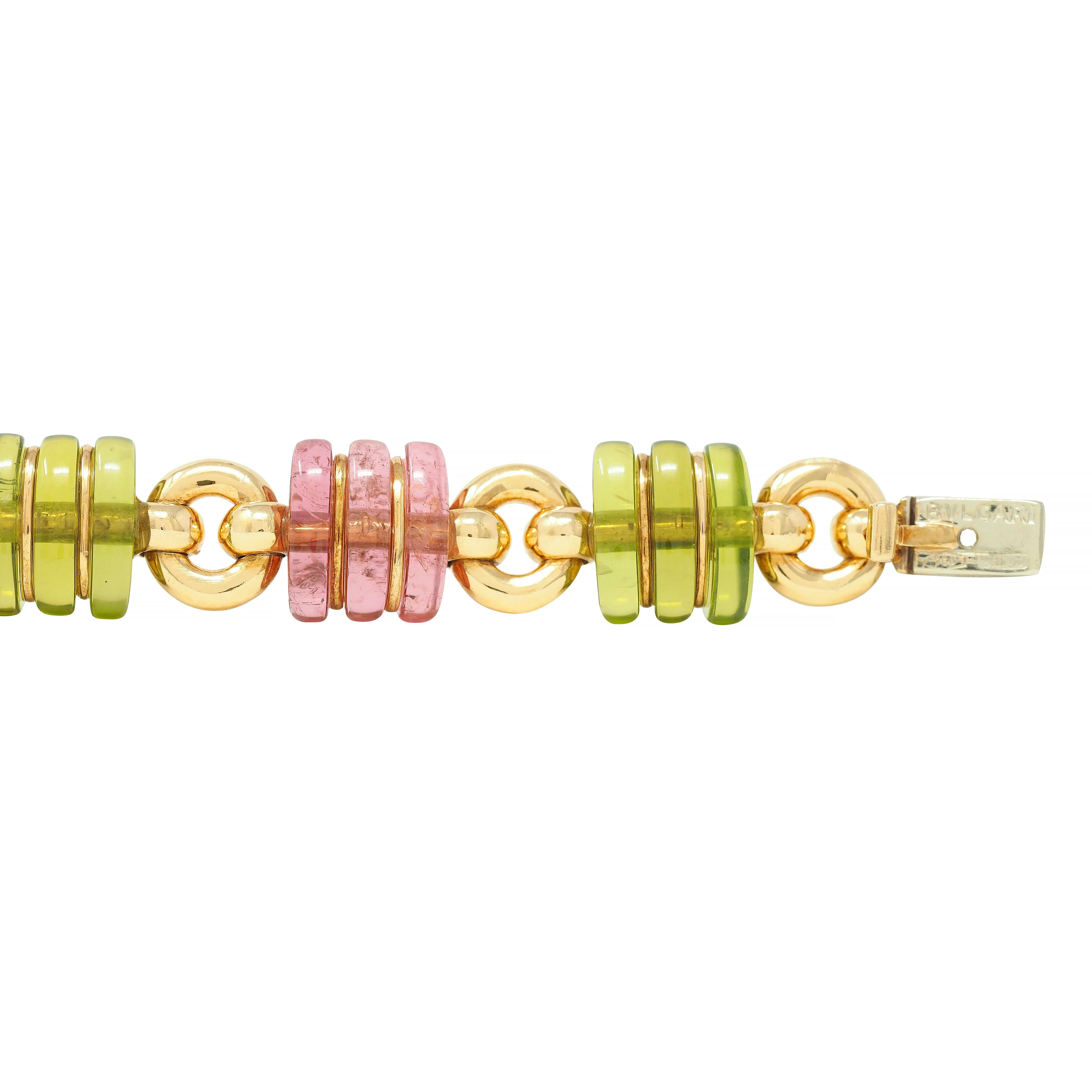 Bulgari 1990s Tourmaline 18 Karat Yellow Gold Vintage Link Bracelet