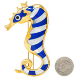 Tiffany & Co. 1970's Lapis Lazuli Mother-Of-Pearl Onyx 18K Gold Seahorse Brooch