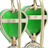 Art Deco 2.72 CTW Step Diamond Jade Platinum Heart Antique Dangle Drop Earrings