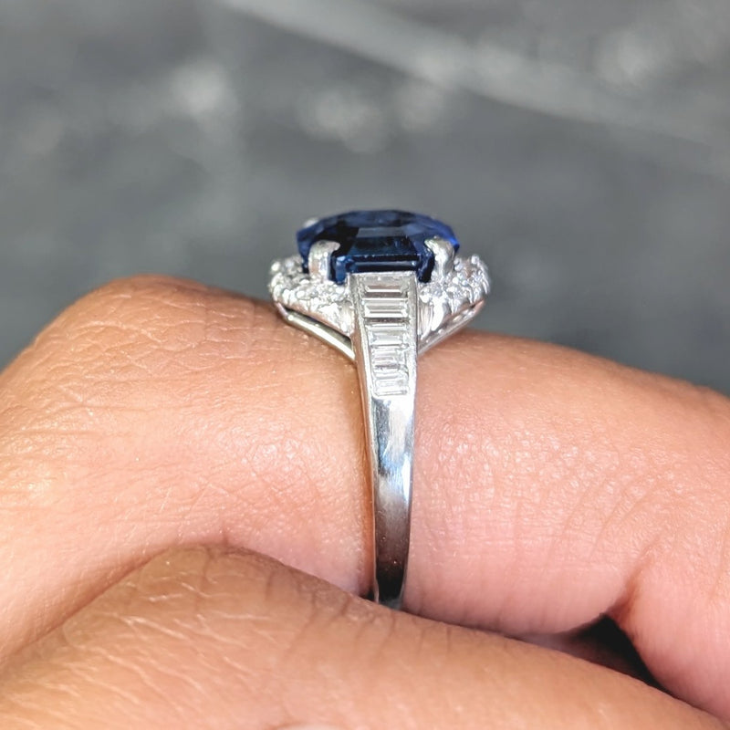 Mid-Century 3.97 CTW No Heat Burma Sapphire Diamond Platinum Cluster Ring AGL Wilson's Estate Jewelry