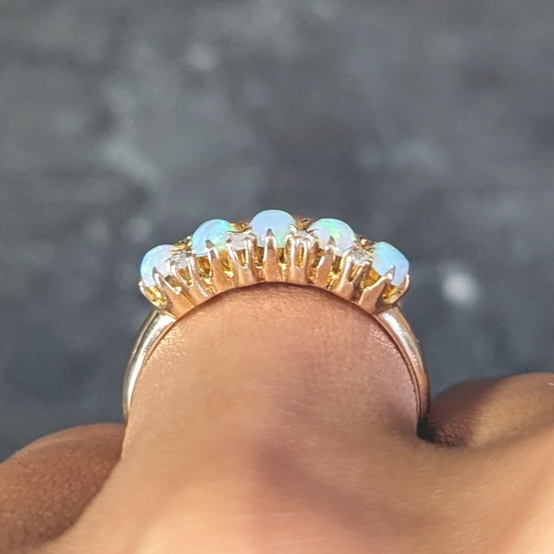 Solid Gold Mesh Gemstone Ring, Opal / 5