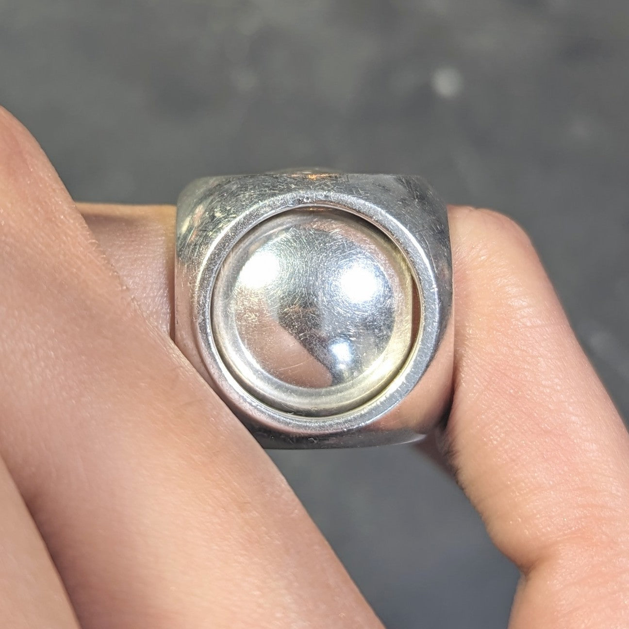 Hermés Paris Modernist Sterling Silver Spinning Cube Vintage Ring Wilson's Estate Jewelry