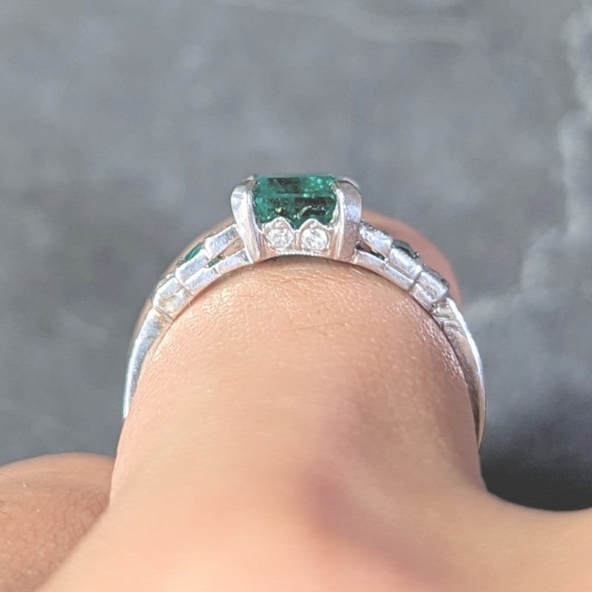 Art Deco 1.92 CTW Emerald Diamond Platinum Stepped Vintage Ring GIA Wilson's Estate Jewelry