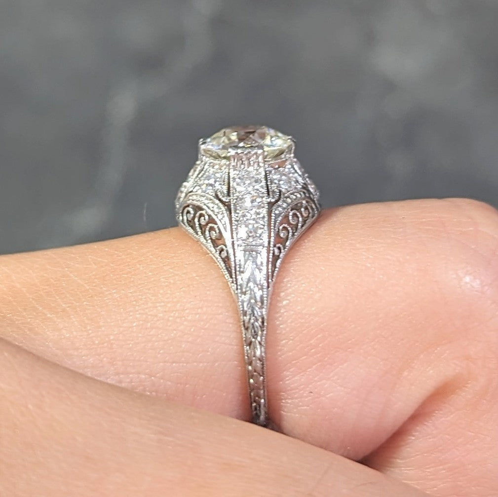 Edwardian 1.77 CTW Old European Cut Diamond Platinum Bombay Engagement Ring Wilson's Estate Jewelry