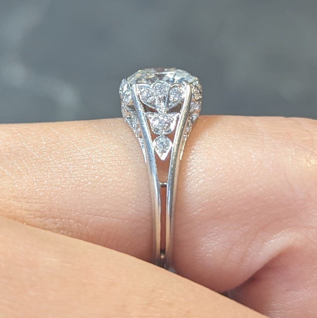 Art Deco 2.05 CTW Old European Cut Diamond Platinum Foliate Vintage Engagement Ring Wilson's Estate Jewelry