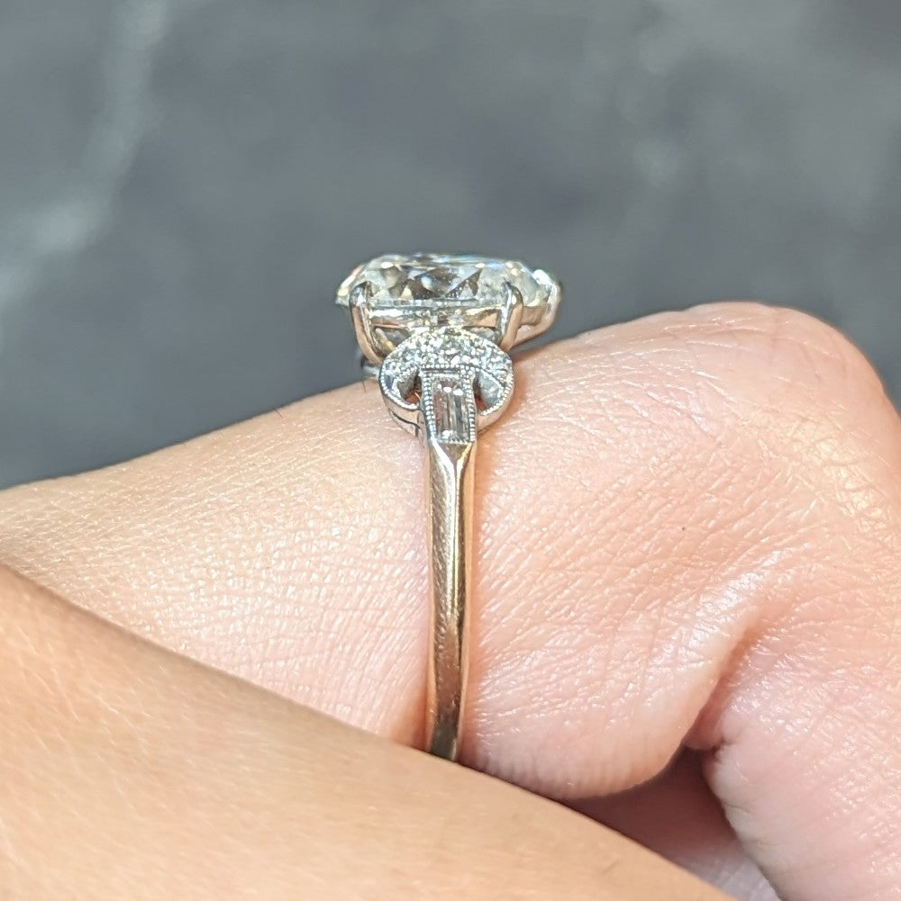 Edwardian 2.22 CTW Pear Cut Diamond Platinum 14 Karat Gold Crescent Antique Engagement Ring GIA Wilson's Estate Jewelry