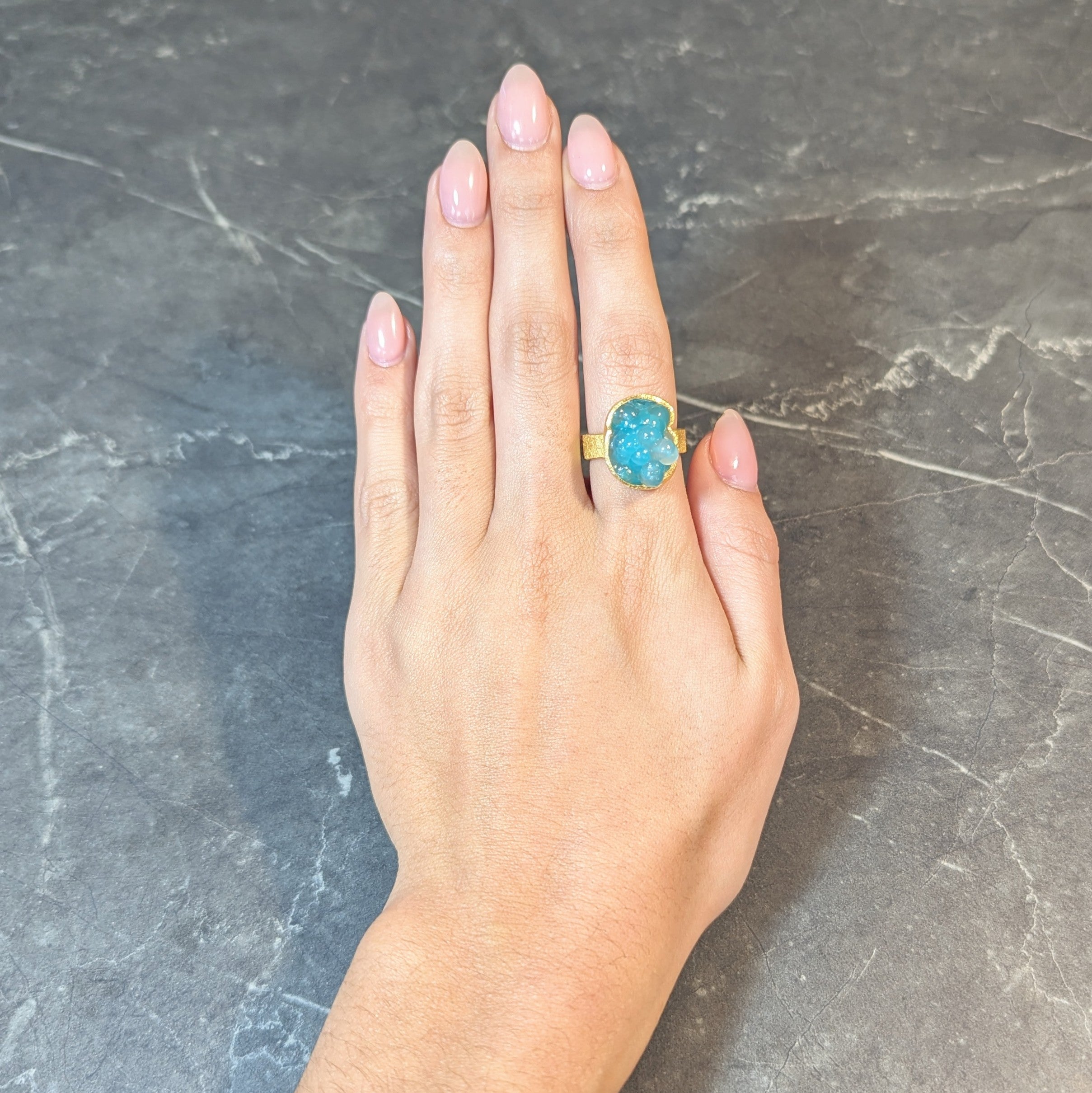 Devta Doolan Contemporary Chrysocolla 22 Karat Gold Organic Statement Ring Wilson's Estate Jewelry