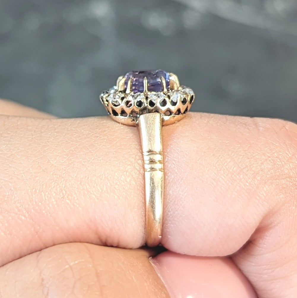 Victorian 1.78 CTW No Heat Ceylon Purple Sapphire 18 Karat Yellow Gold Antique Halo Ring GIA Wilson's Estate Jewelry