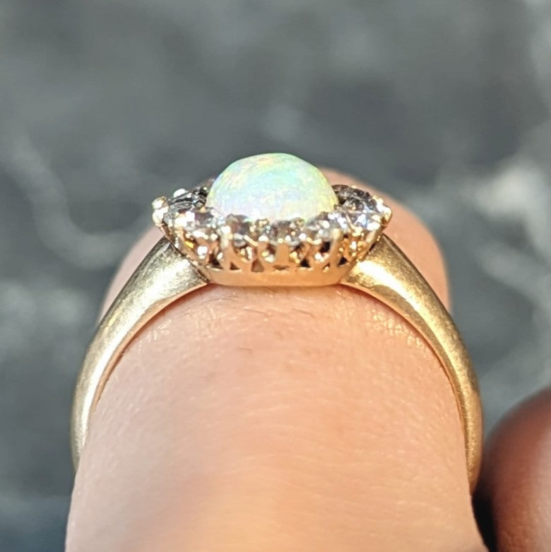 Victorian Old Mine Diamond Opal Cabochon 14 Karat Gold Antique Cluster Ring Wilson's Estate Jewelry