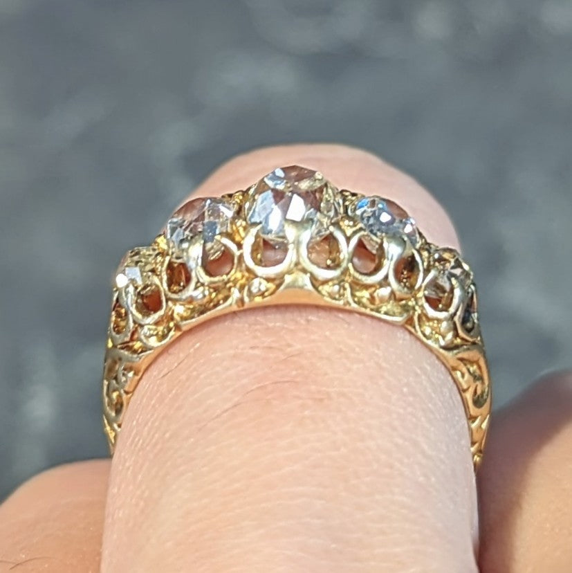 Victorian 1.98 CTW Old Mine Cut Diamond 14 Karat Gold Five Stone Antique Band Ring Wilson's Estate Jewelry