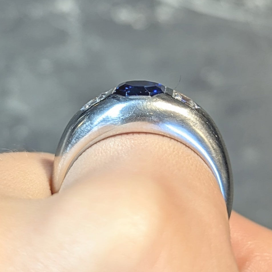 Mid-Century 3.07 CTW No Heat Sapphire Diamond Platinum Three Stone Men's Unisex Vintage Ring GIA Wilson's Estate Jewelry