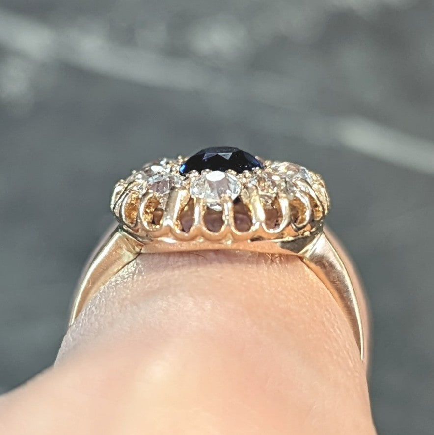 Victorian 2.86 CTW No Heat Sapphire Diamond 18 Karat Gold Antique Halo Ring GIA Wilson's Estate Jewelry