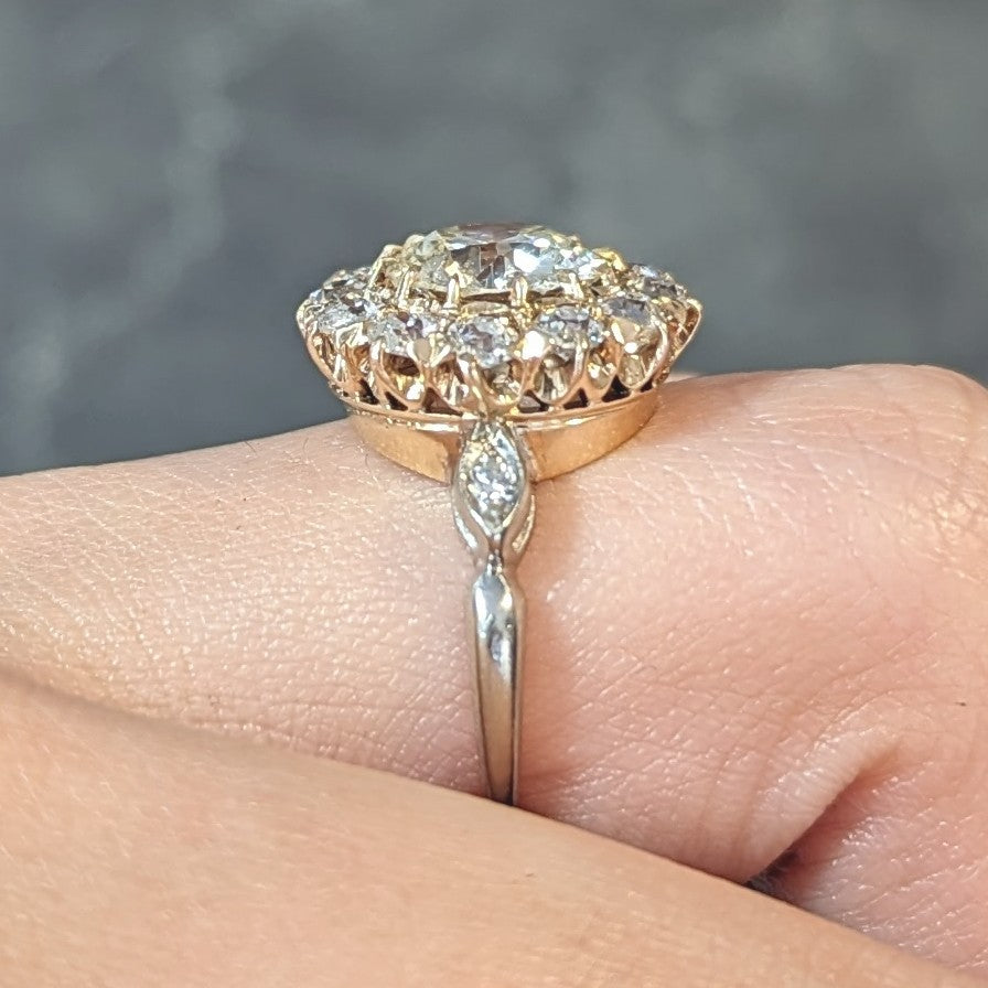 Early Art Deco 2.95 CTW Old European Cut Diamond 14 Karat Two-Tone Gold Vintage Cluster Ring Wilson's Estate Jewelry