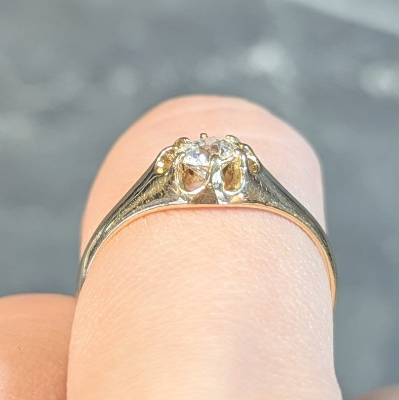 Victorian 0.35 CTW Old European Cut Diamond 14 Karat Yellow Gold Belcher Solitaire Engagement Ring Wilson's Estate Jewelry