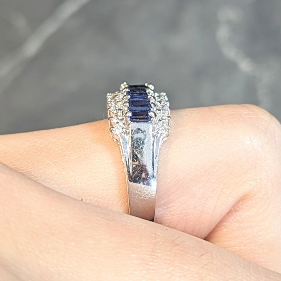 Contemporary 1.59 CTW Sapphire Diamond 18 Karat White Gold Wide Band Ring Wilson's Estate Jewelry