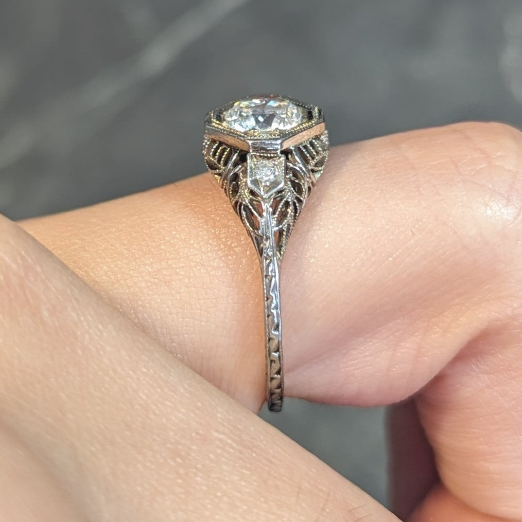 Edwardian 0.75 CTW Old European Cut Diamond 18 Karat White Gold Engagement Ring Wilson's Estate Jewelry