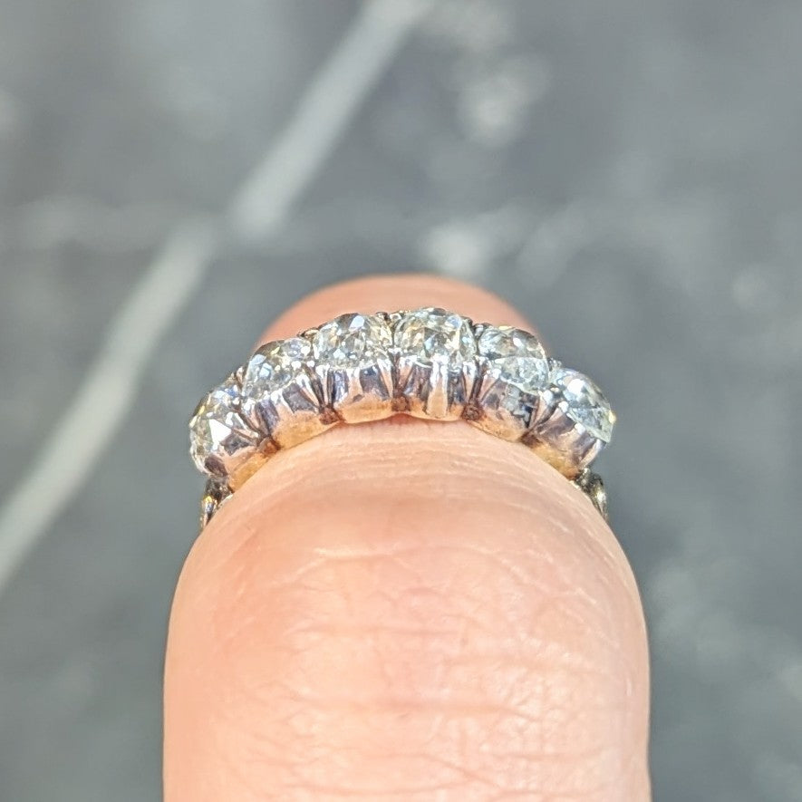 Victorian 1.45 CTW Old Mine Diamond Silver-Topped 14 Karat Yellow Gold Antique Band Ring Wilson's Estate Jewelry