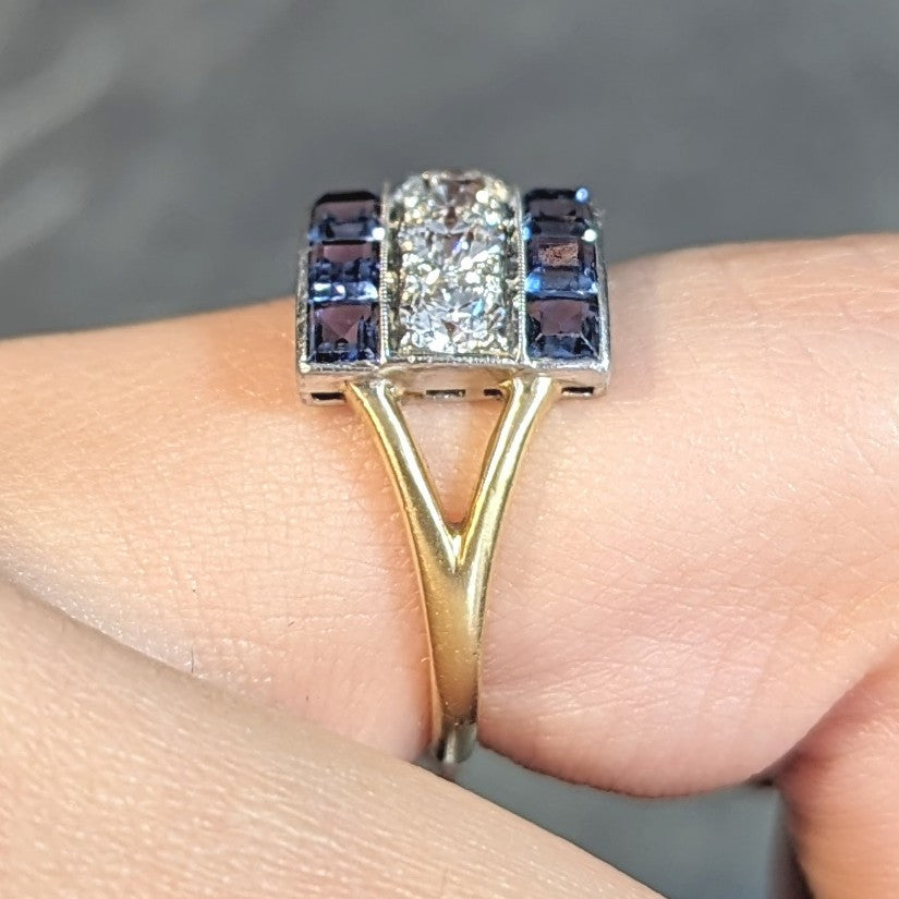 Art Deco 2.80 CTW Diamond Sapphire Platinum 18 Karat Gold Vintage Band Ring Wilson's Estate Jewelry