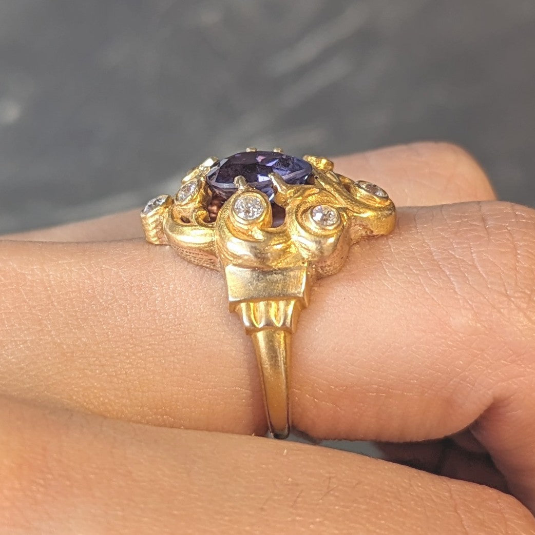 Art Nouveau 2.49 CTW No Heat Ceylon Purple Sapphire Diamond 14 Karat Gold Swirl Cluster Antique Ring Wilson's Estate Jewelry